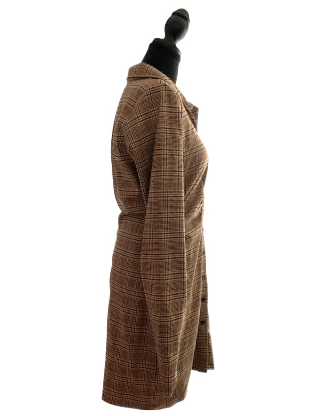 Zara Brown Plaid Midi Runched Shirt Dress Womens Large Cottagecore Dark Academia - Picture 3 of 8